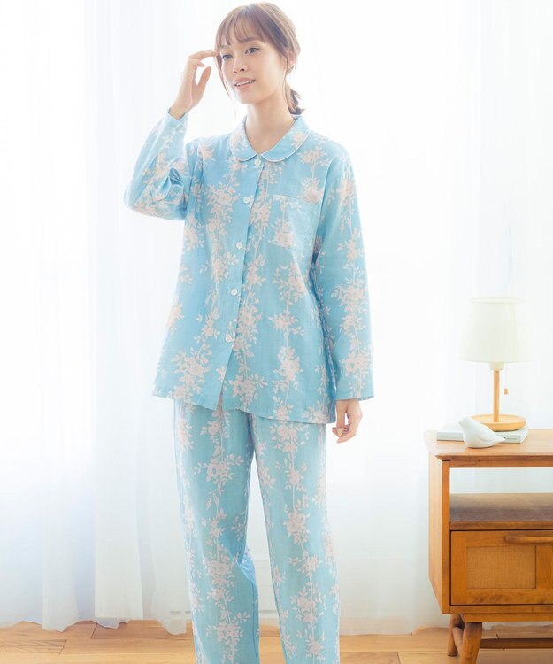 Wing パジャマ 長袖 長ズボン 綿100%(本体) レディース EP7041 ウイング／ワコール サックス