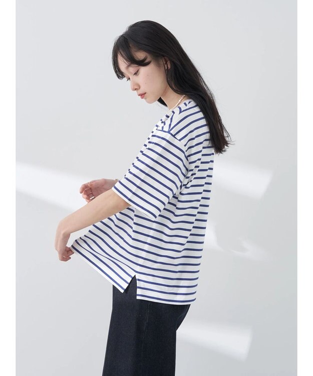 earth music&ecology ＢＯＸシルエットＴ（汗じみ防止） Border