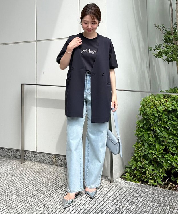 UNFILO L BEAUTY FORM ロゴ刺繍 半袖Tシャツ [NEW]ブラック