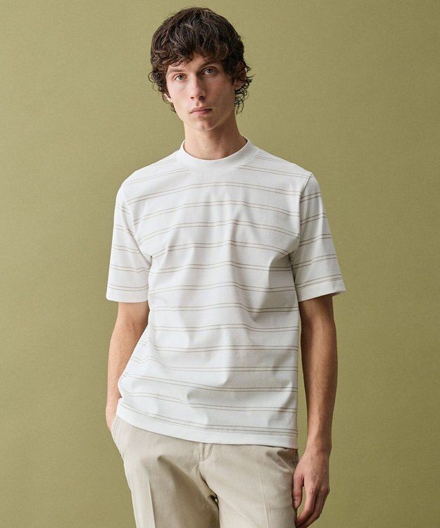 JOSEPH ABBOUD 【エコ素材和紙使用・日本素材を日本縫製 ・軽量・通気性】和紙フライスボーダーＴシャツ ホワイト系2