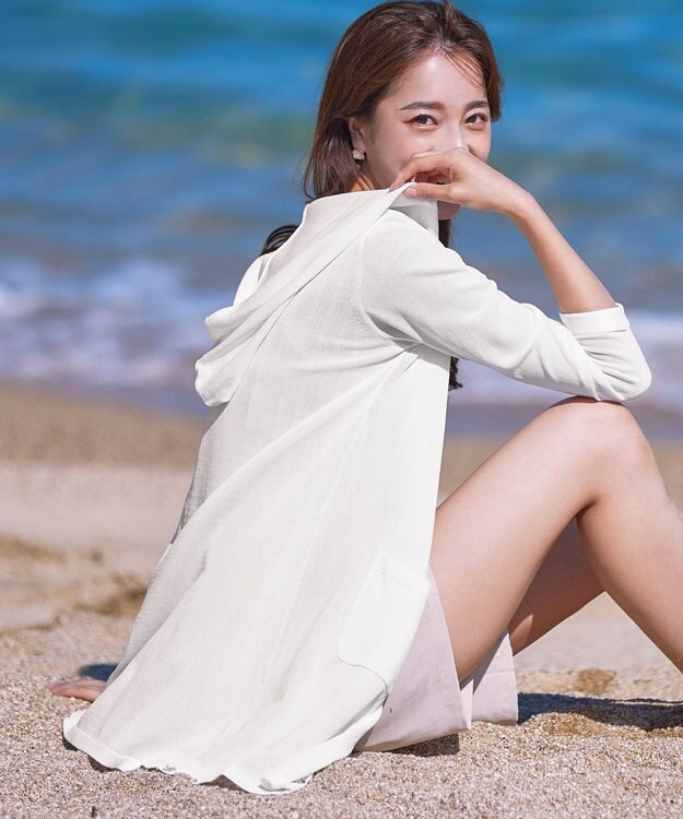 Tiaclasse L 【洗える新色追加・洗える】サマーニットフードロングカーディガン オフホワイト