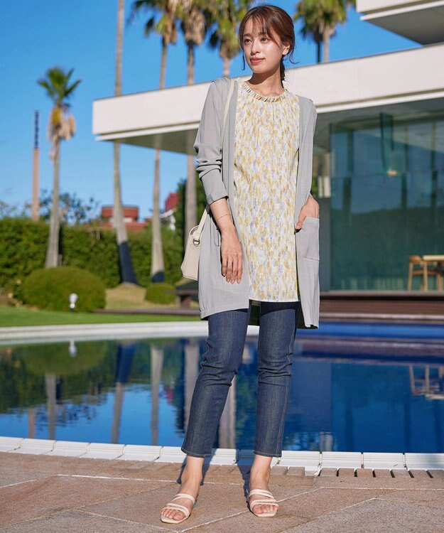 Tiaclasse L 【洗える新色追加・洗える】サマーニットフードロングカーディガン グレー