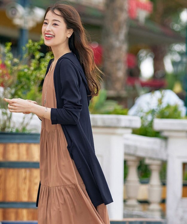 Tiaclasse L 【洗える新色追加・洗える】サマーニットフードロングカーディガン ネイビー