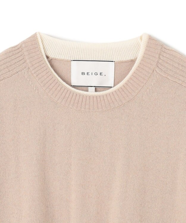 BEIGE， 【洗える】POMPE / ウールカシミヤ配色リブクルーネック Taupe×Ecru