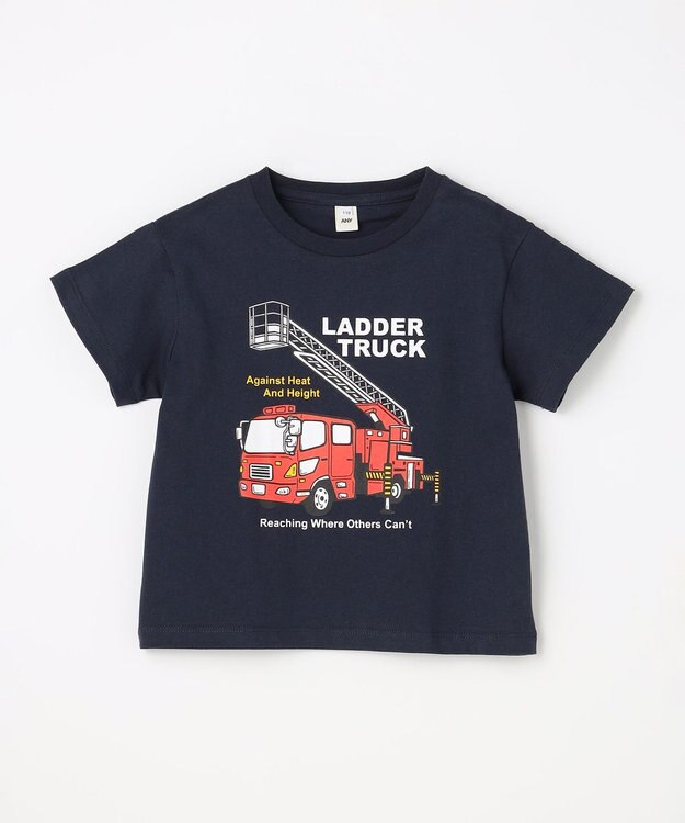 ANY KIDS 【洗濯機可能】はたらく車プリント 半袖Tシャツ ネイビー