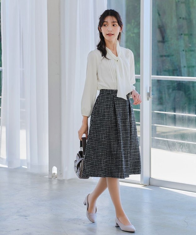 Tiaclasse 【洗える】ツイードタックフレアスカート ブラック