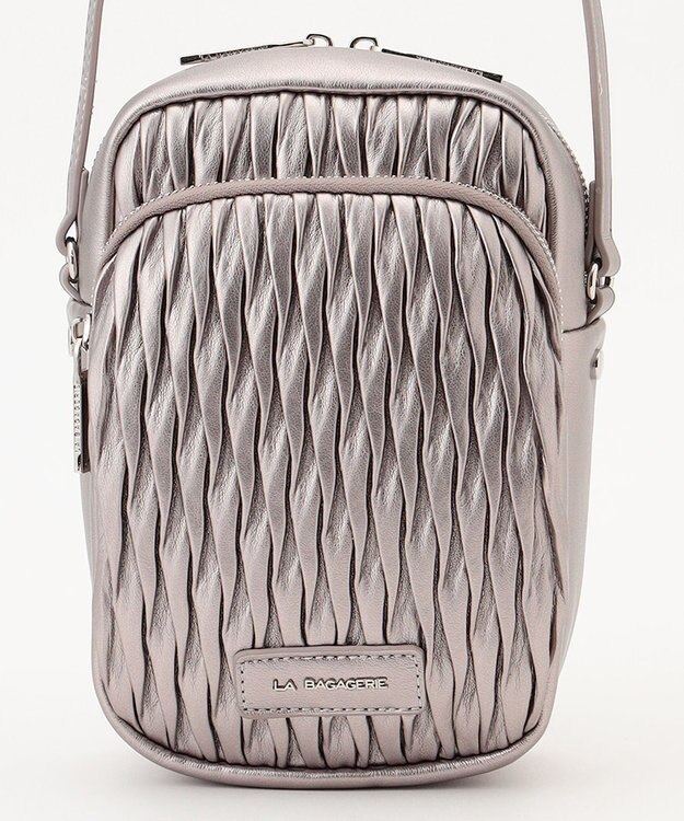 LA BAGAGERIE ランダムプリーツショルダーバッグ タテ ガンメタリック