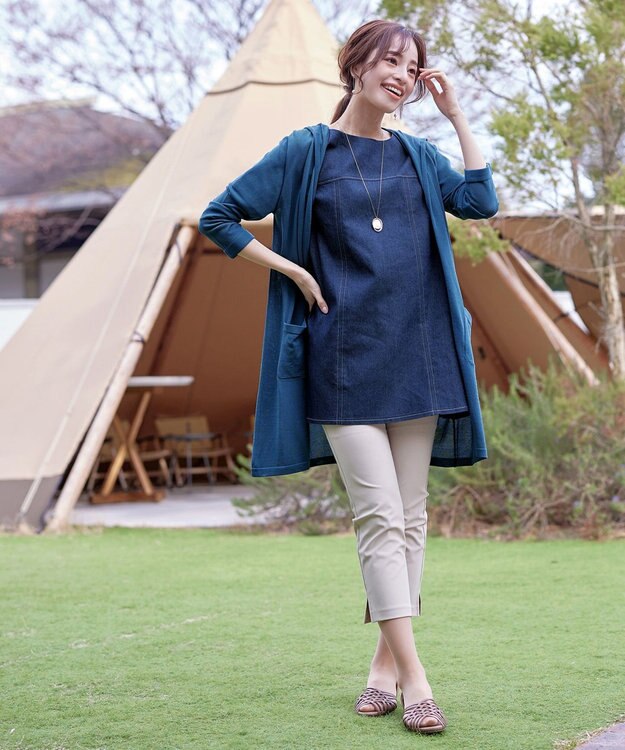 Tiaclasse L 【洗える新色追加・洗える】サマーニットフードロングカーディガン ブルー