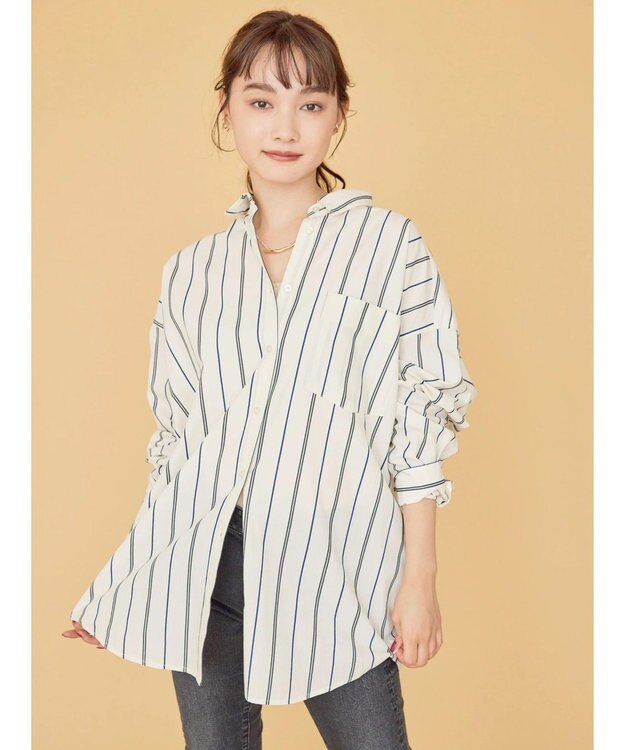 AMERICAN HOLIC ドビーストライプシャツチュニック Stripe Ivory