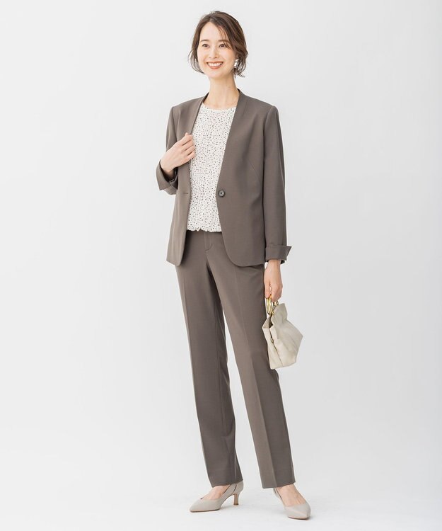 自由区 L 【洗える】WASHABLEPONTE テーパードパンツ カーキ系