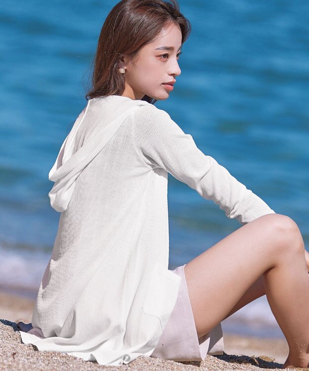 Tiaclasse L 【洗える新色追加・洗える】サマーニットフードロングカーディガン オフホワイト