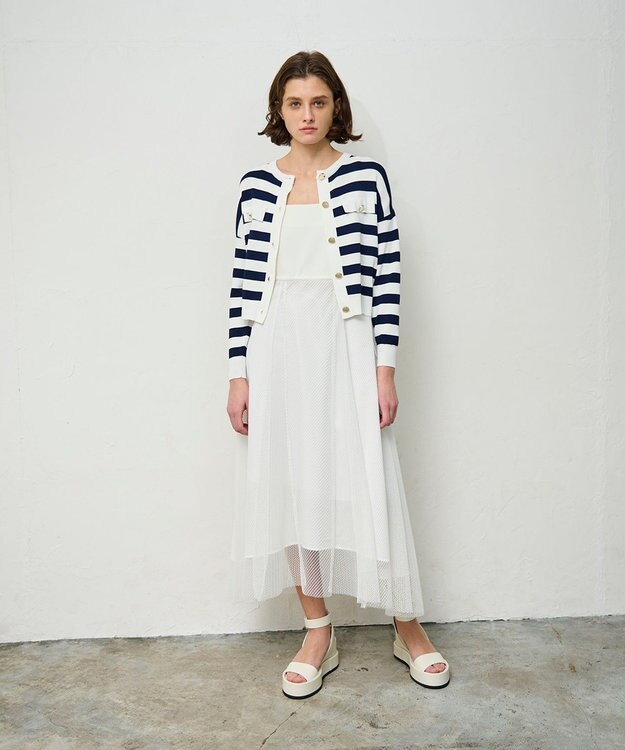 GRACE CONTINENTAL ニットボーダーカーディガン ネイビー