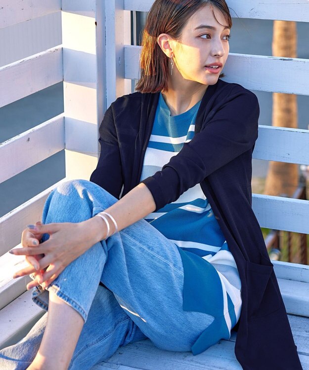 Tiaclasse L 【洗える新色追加・洗える】サマーニットフードロングカーディガン ネイビー