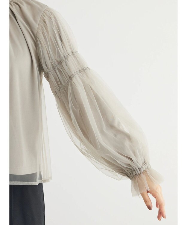 Green Parks ・ＥＬＥＮＣＡＲＥ　ＤＵＥ　チュールハイネックブラウス Gray Beige