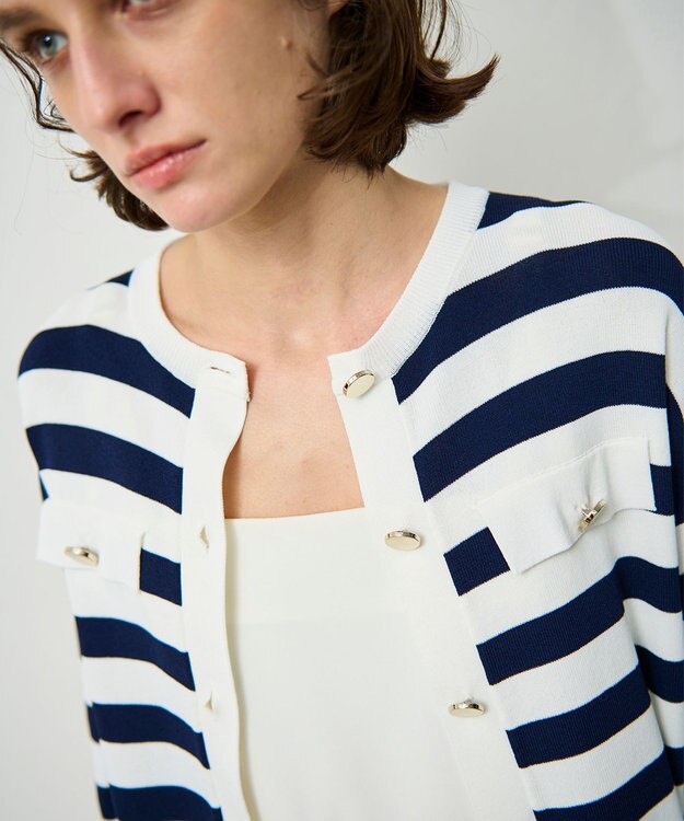 GRACE CONTINENTAL ニットボーダーカーディガン ネイビー