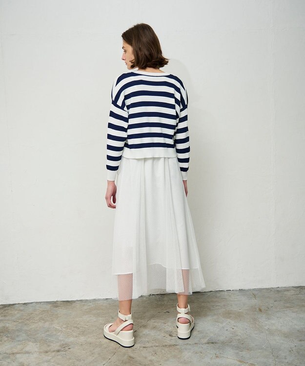 GRACE CONTINENTAL ニットボーダーカーディガン ネイビー