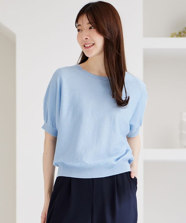 ANY SIS 【洗える】ドルマンスリーブラメ ニット ライトブルー