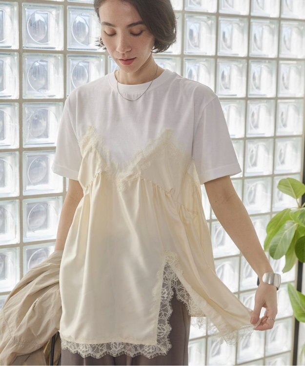 WEGO 【ANGIE VINTAGE】サテンレースドッキングレイヤードトップス ホワイトその他