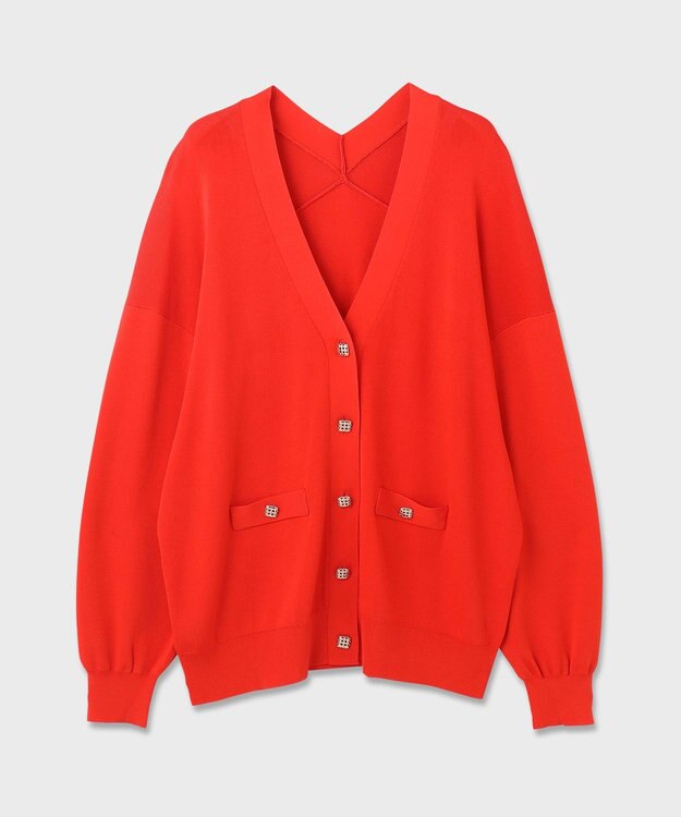 GRACE CONTINENTAL ルーズVネックニットカーディガン レッド