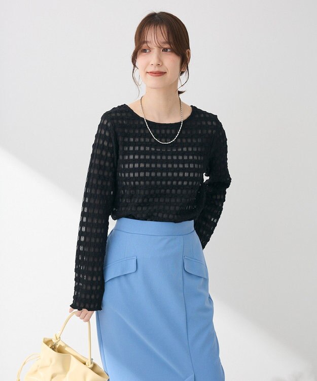 Green Parks クロップドボートネック表面感プルオーバー Black