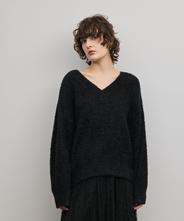 GRACE CONTINENTAL ラメフェザーニットトップ ブラック