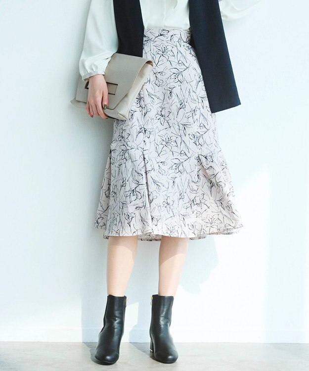 ANY SIS 【洗える】フラワーフクレジャカード スカート アイボリー×ブラック