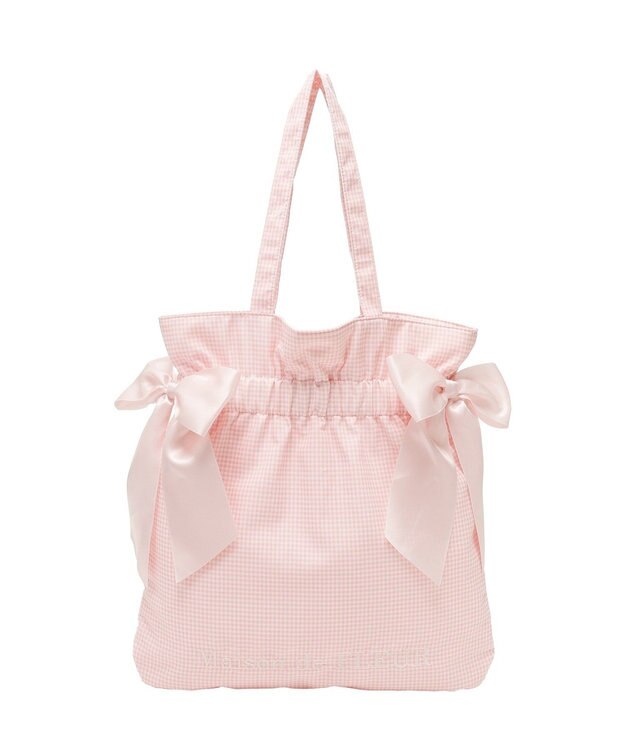 Maison de FLEUR ギンガムダブルリボンギャザートートバッグ Salmon Pink