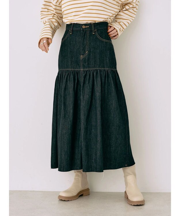 earth music&ecology Ｌｅｅ×ｅ．ｍ．ａ．ｅ．デニムフリルスカート Indigo