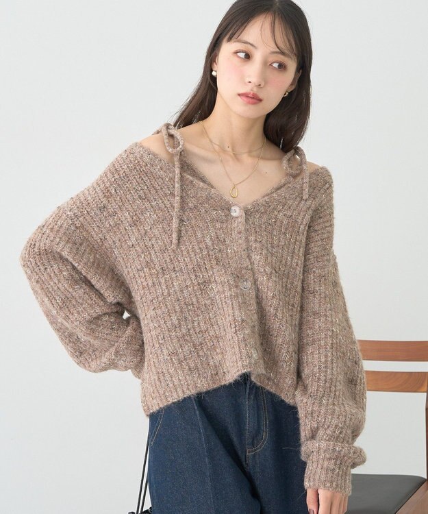 earth music&ecology 【WEB限定】SET2点ショートカーディガン＋リボンキャミソール Brown