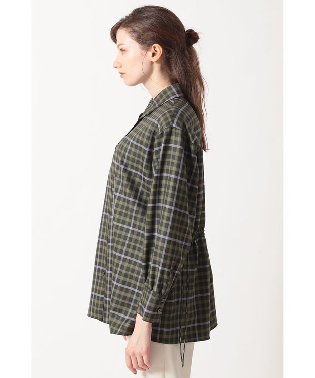 DAKS チェック ドローストリングオーバーシャツ グリーン