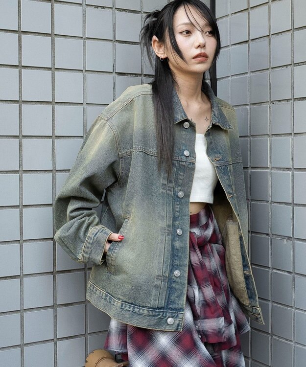 WEGO 【ユニセックス着用ITEM/MLサイズ展開】ヴィンテージライクBIGデニムジャケット デニム淡加工色