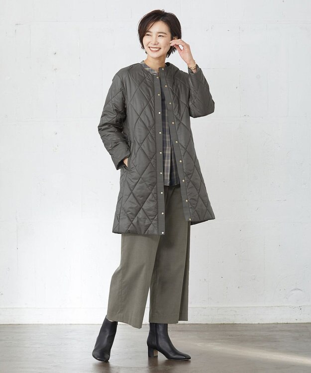 J.PRESS LADIES 高密度タフタ キルティング ロング コート グレー系