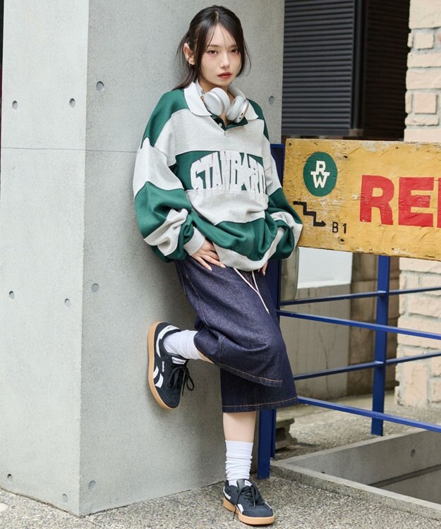 WEGO 【ユニセックス着用ITEM】カレッジロゴラガースウェット グリーン