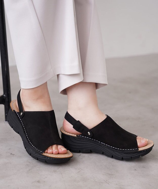 Pointer 本革 超軽量厚底サボサンダル ブラック(ヌバック)