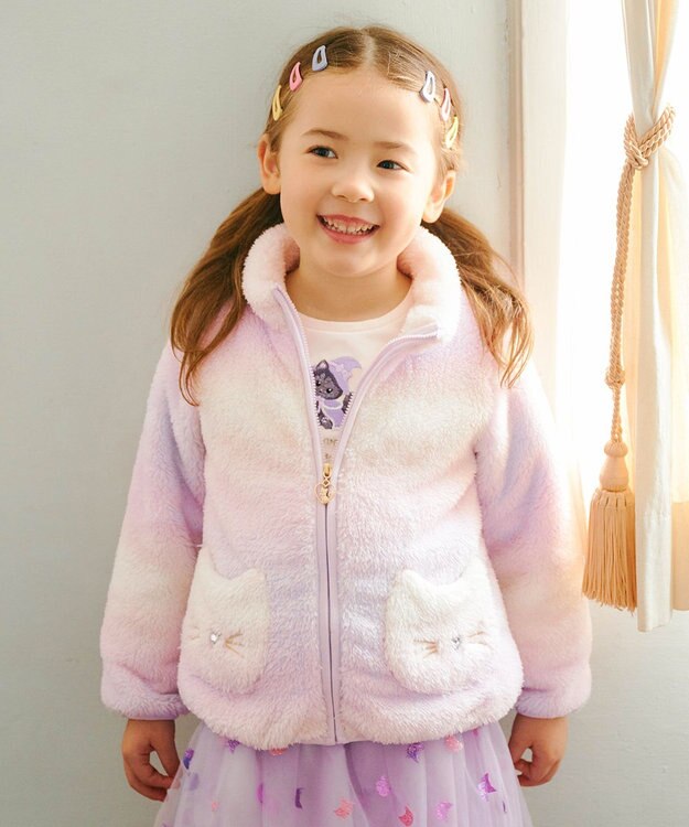 ANY KIDS ネコポケットボアブルゾン レインボー×ラベンダー