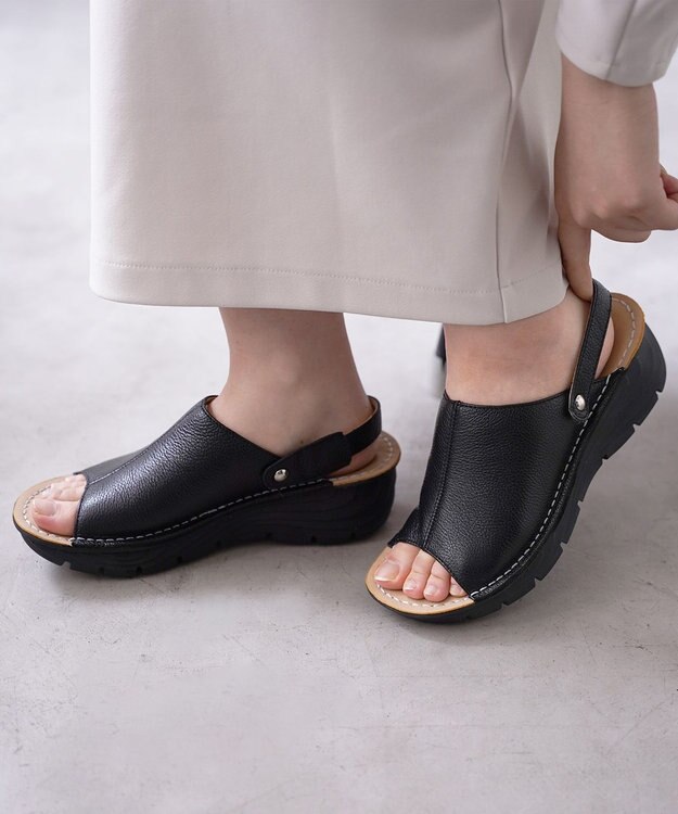 Pointer 本革 超軽量厚底サボサンダル ブラック