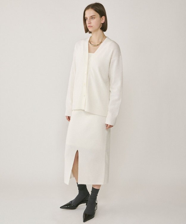 GRACE CONTINENTAL フィルムヤーンニットカーディガン ホワイト