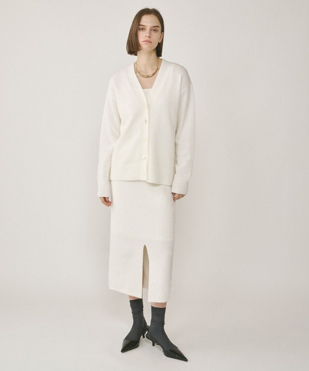 GRACE CONTINENTAL フィルムヤーンニットカーディガン ホワイト