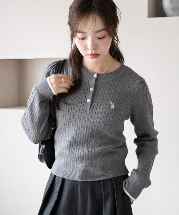 WEGO 【WEB限定/25年秋冬新作】別注USPOLOヘンリーネックニットPO グレー