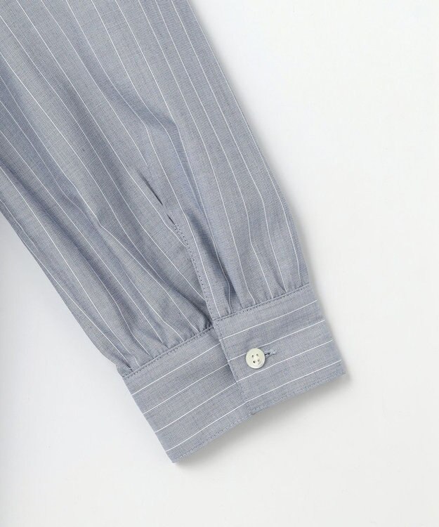 J.PRESS LADIES L ストライプ×エンブロイダリー バンドカラー ブラウス ネイビー×ホワイト系