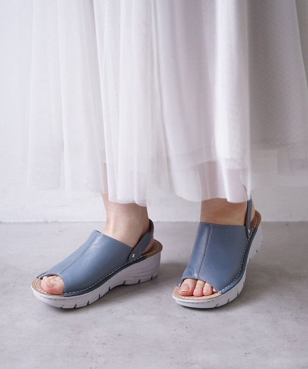 Pointer 本革 超軽量厚底サボサンダル ライトブルー