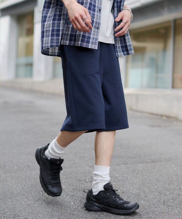 WEGO 【ユニセックス着用ITEM/SMサイズ展開/ウエストゴム】スウェットバギーショーツ ネイビー