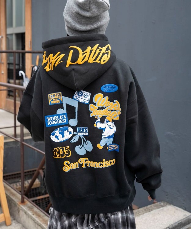 WEGO 【ユニセックス着用ITEM】別注BENDAVISグラフィックプルパーカー ブラック