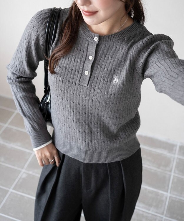 WEGO 【WEB限定/25年秋冬新作】別注USPOLOヘンリーネックニットPO グレー