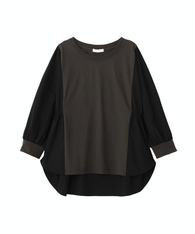 Green Parks ７分袖サイドシャーリングドッキングプルオーバ Charcoal Gray