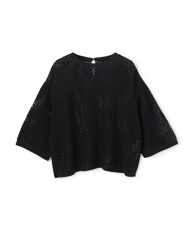 UNFILO L クロシェレースニット ハーフスリーブ プルオーバー ブラック