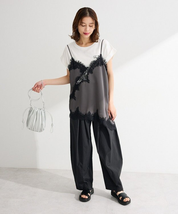 Green Parks レースドッキングサテンビスチェ Charcoal Gray