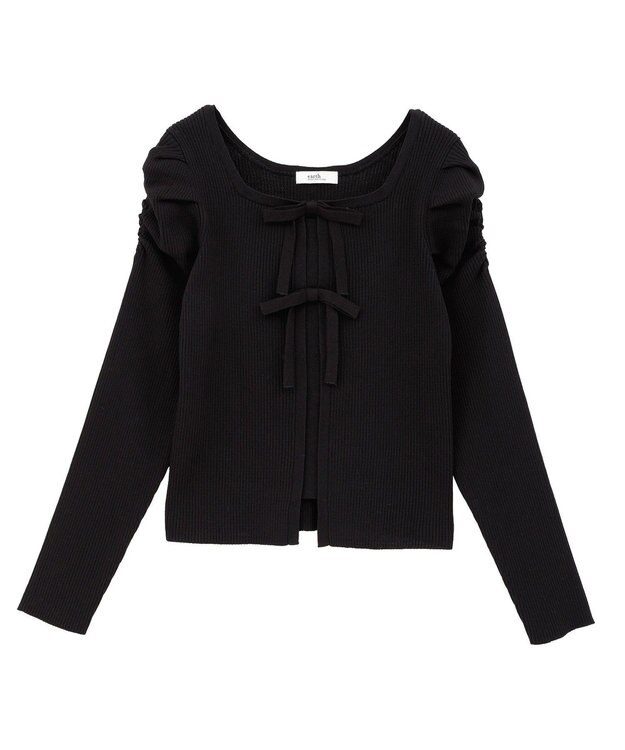 earth music&ecology レイヤード風ギャザーショルダーリブニット Black