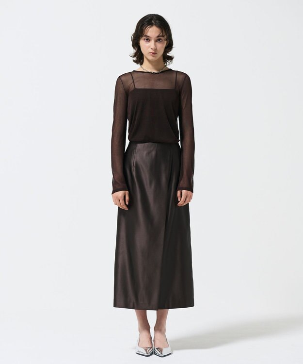 GRACE CONTINENTAL コーティングラップスカート ダークブラウン