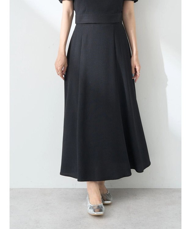 earth music&ecology ＳＥＴ２点バックリボンブラウス＋フレアスカート Black